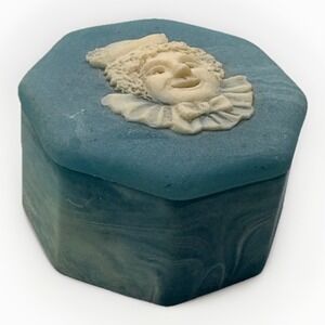 Vintage Clown Soapstone Blue Swirl Trinket Box